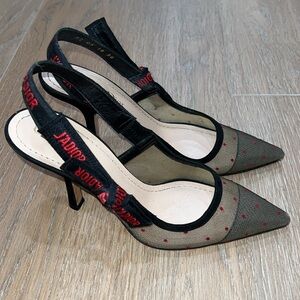 Christian Dior sling back lace bow pump heels